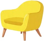 a yellow chair with wooden legs and a white background.jpg